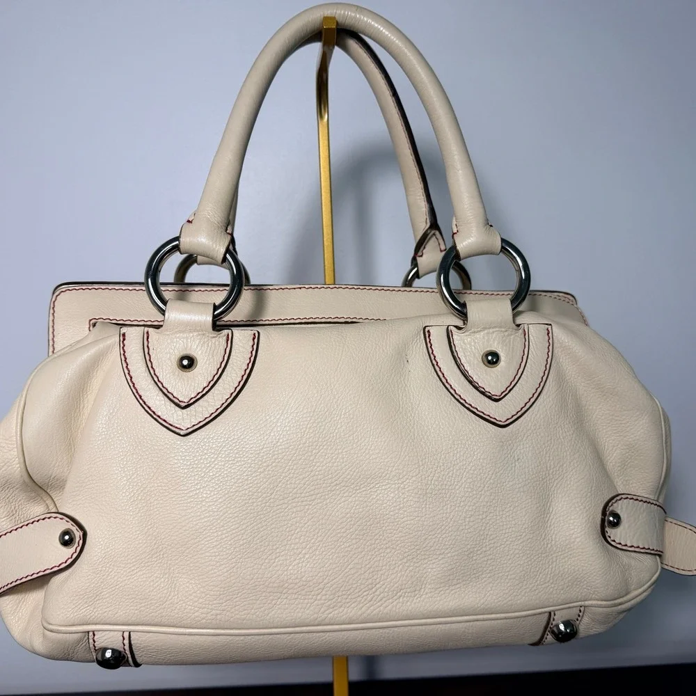 Vintage Marc Jacobs Venetia Satchel Bag Womens Cream Leather Y2K Contrast Stitch